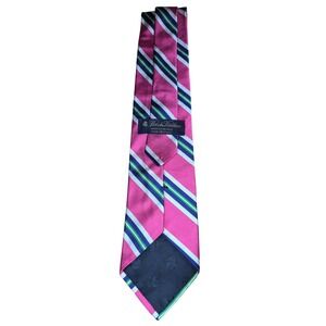 Brooks Brothers Mens Pink Blue Green Stripe Silk Stain Resistant Necktie